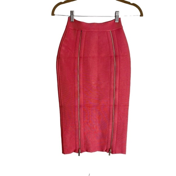 House of CB London Mid-Length Amora Skirt Gold Zipper Pink Size XS NWT - Picture 3 of 8